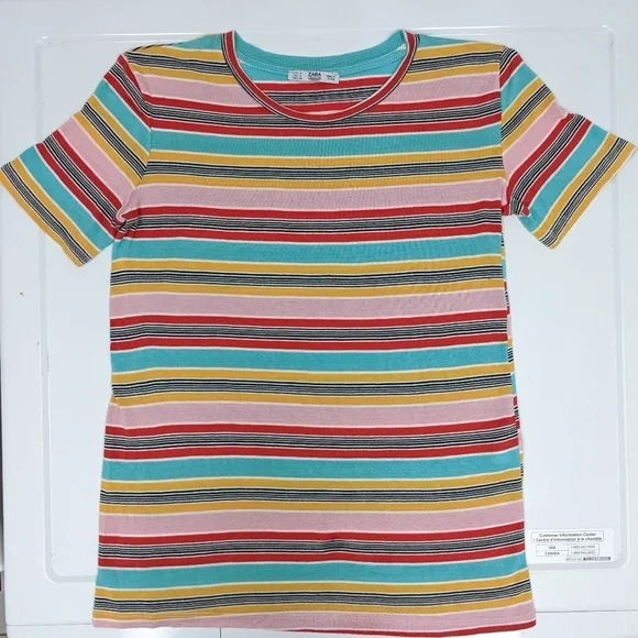 Zara women's multicolored striped tee size small - Picture 6 of 7